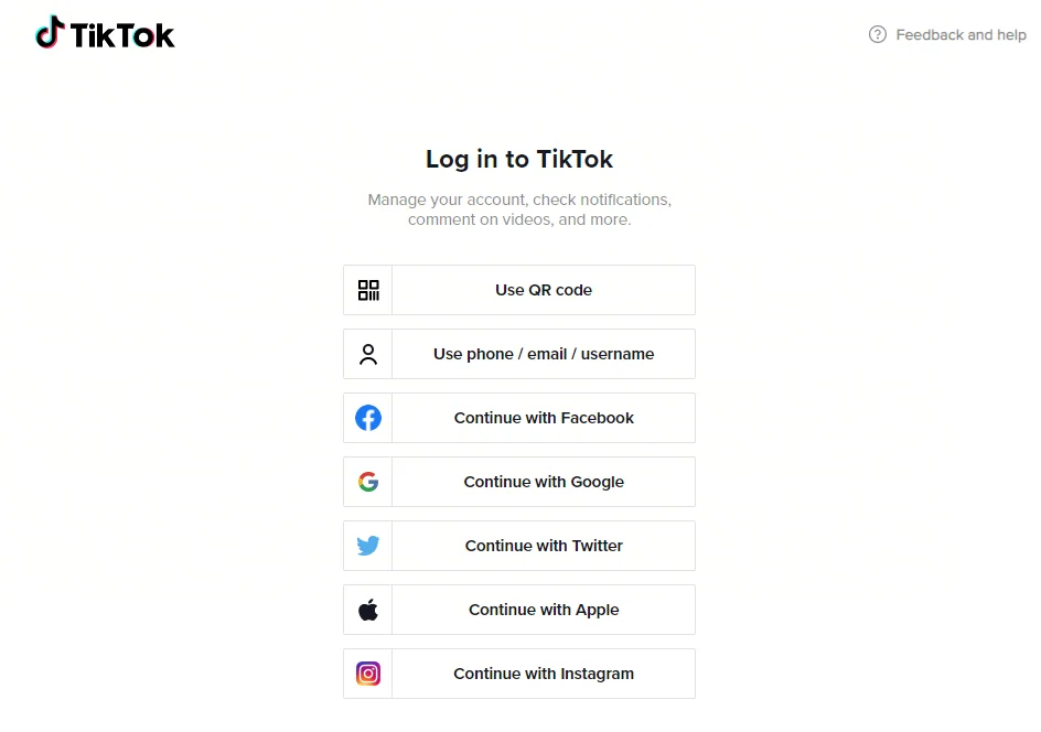 Màn hình lựa chọn cách đăng nhập bằng tài khoản TikTok
